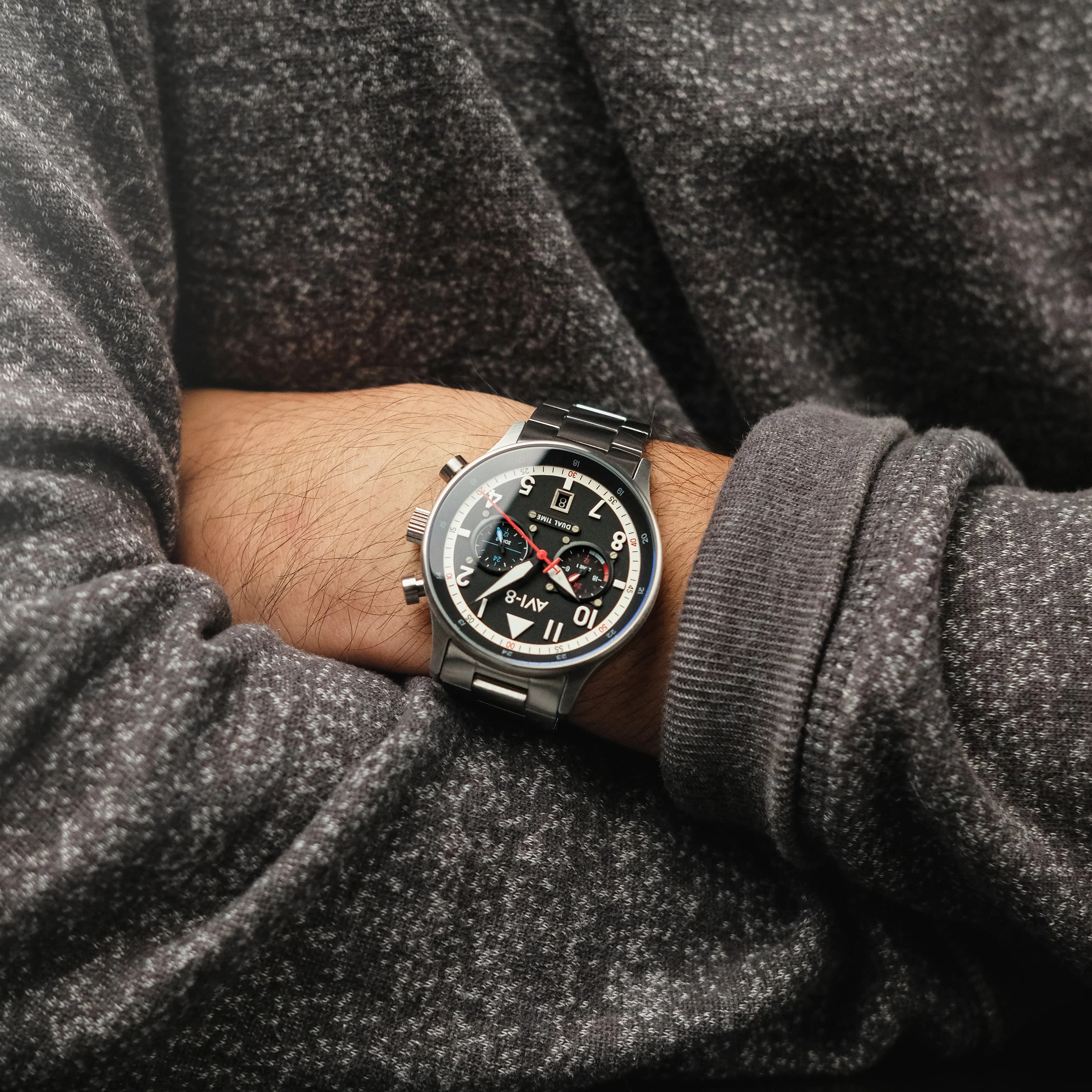 AVI-8 Carey Dual Time Rangoon Black Chronograph Watch - Image 5
