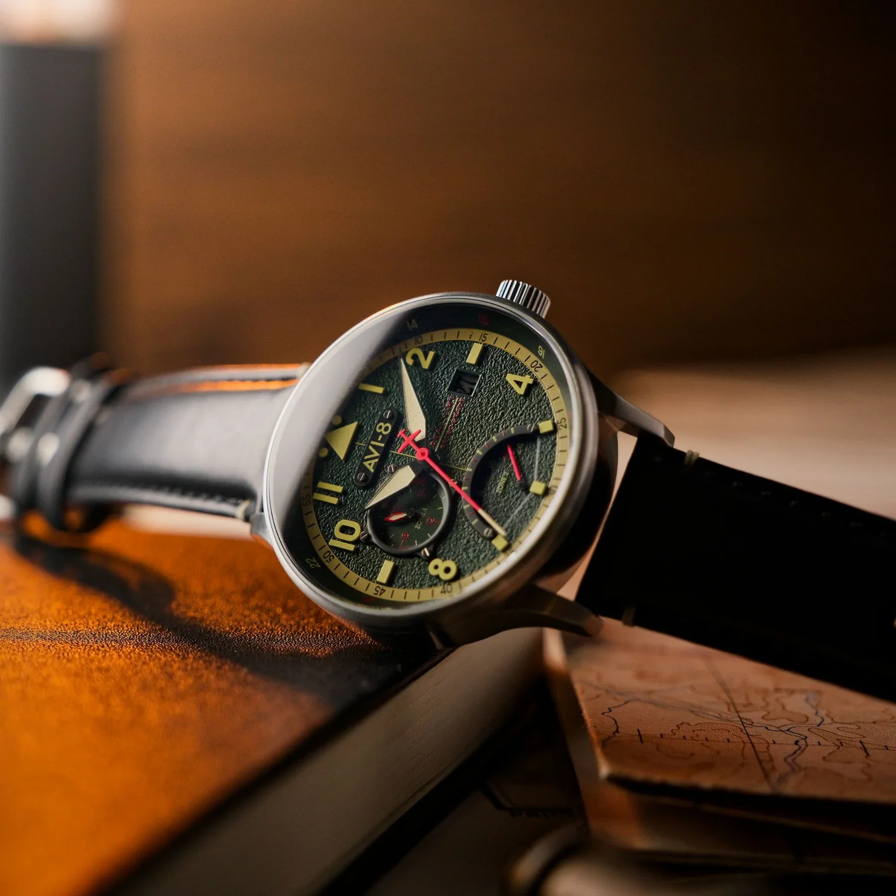 AVI-8 Hawker Hurricane McKellar Men's Green Dual Time Watch - Image 5