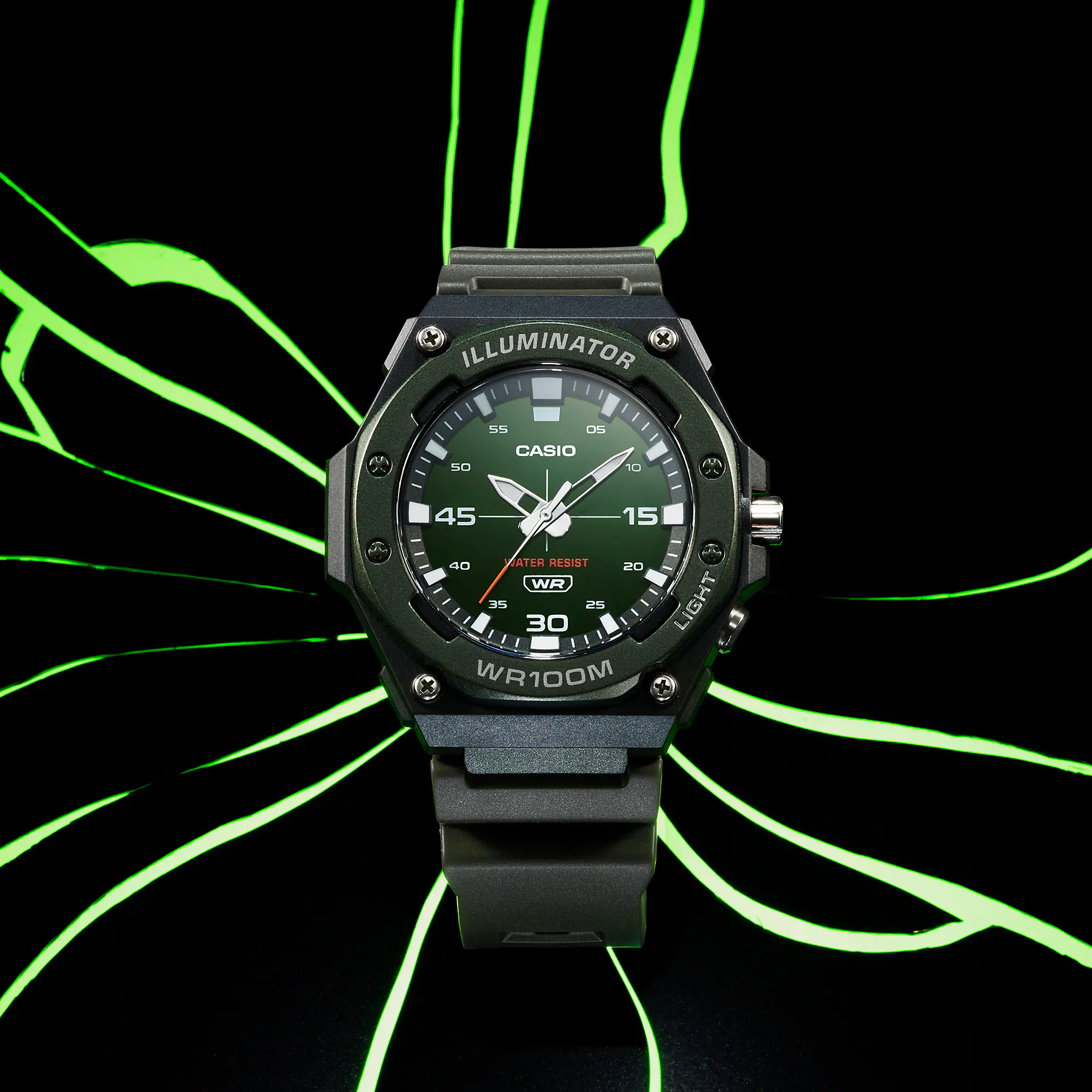 Casio Men's Watch Black Green - Image 2