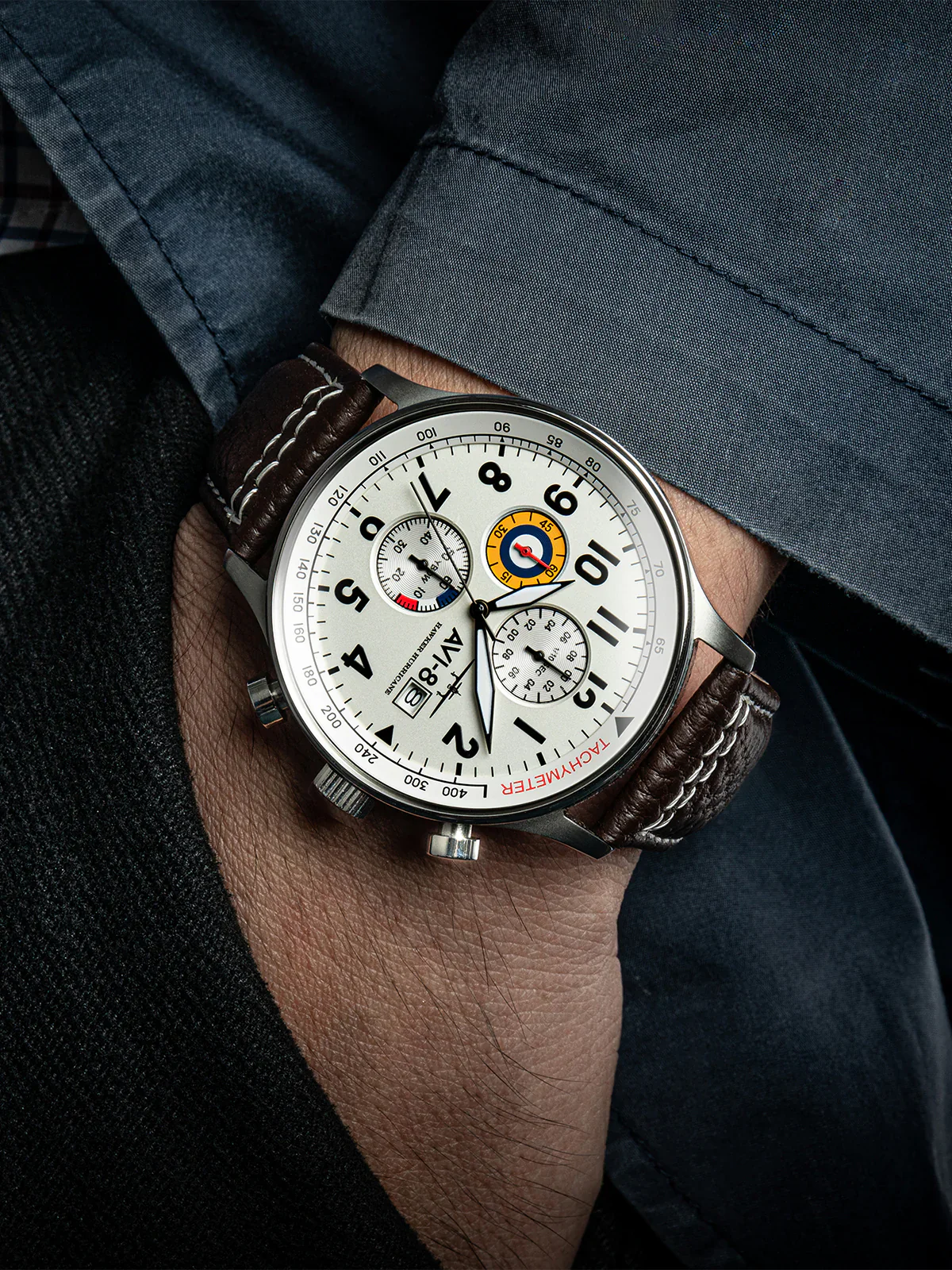 AVI-8 Classic White Hawker Hurricane Chronograph Watch - Image 5