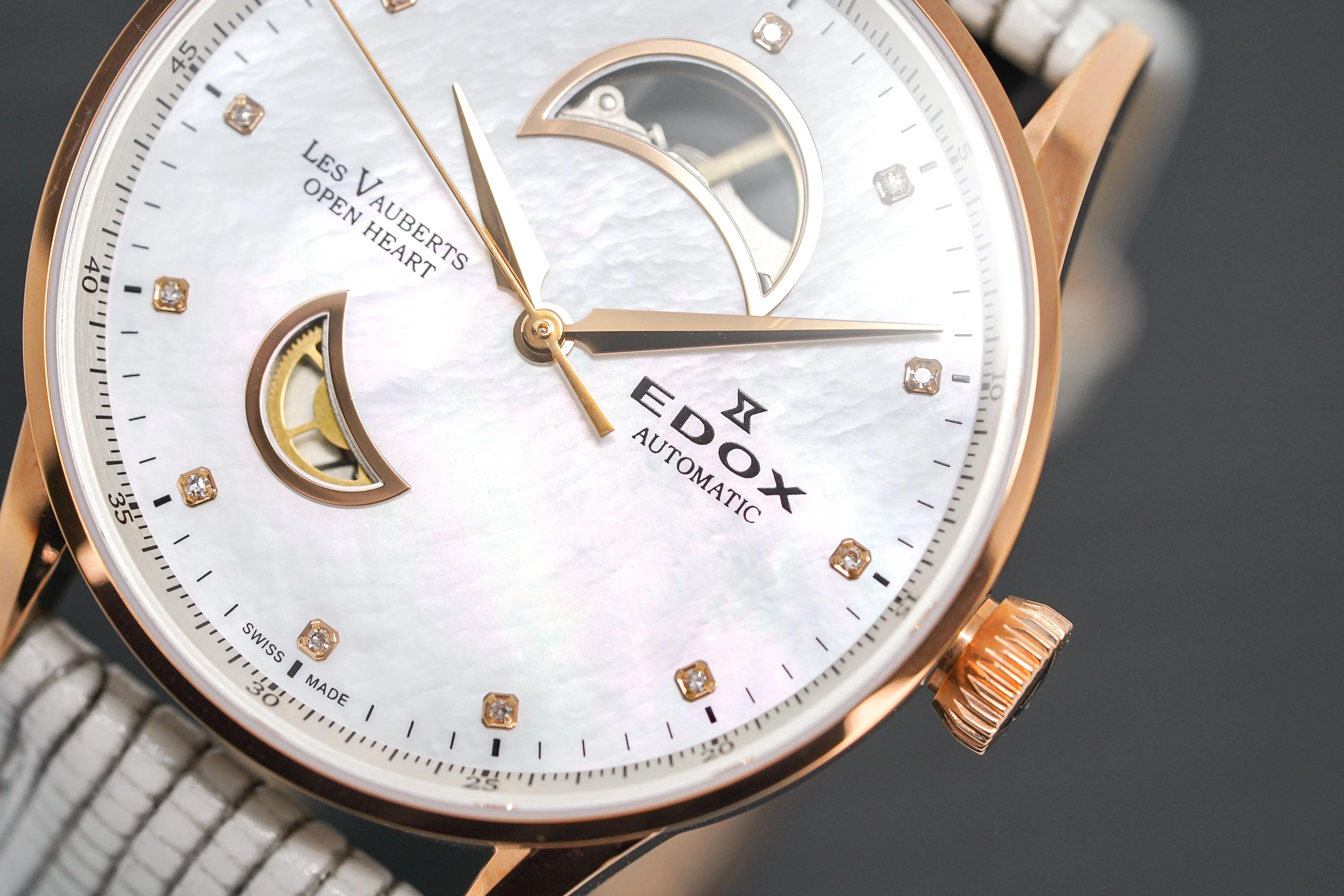 Edox Women's Automatic Watch Les Vauberts Open Heart Rose Gold 37mm - Image 6