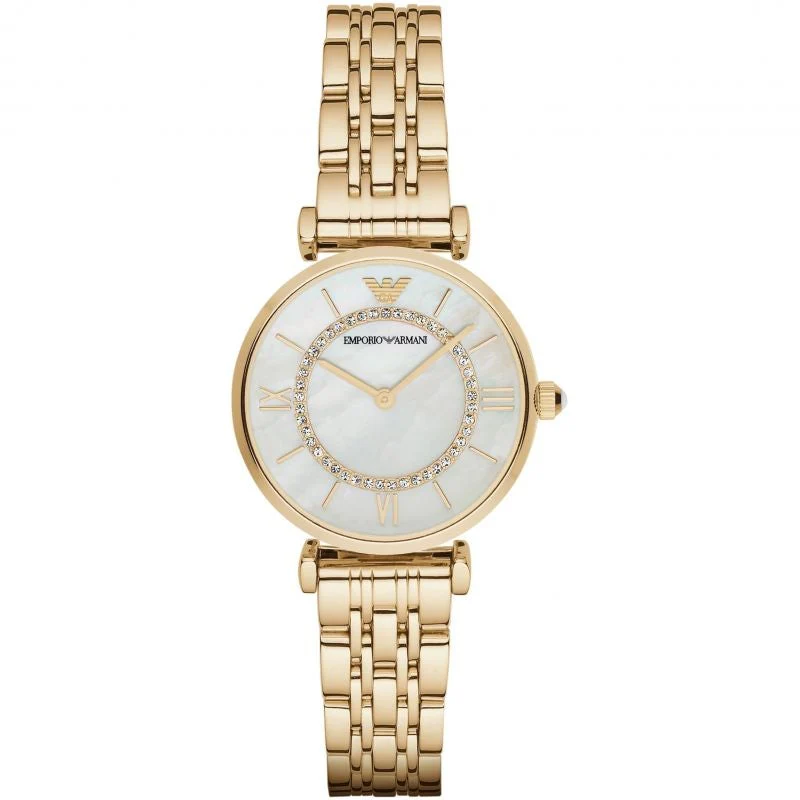 Emporio Armani Ladies Mother of Pearl Gold Watch