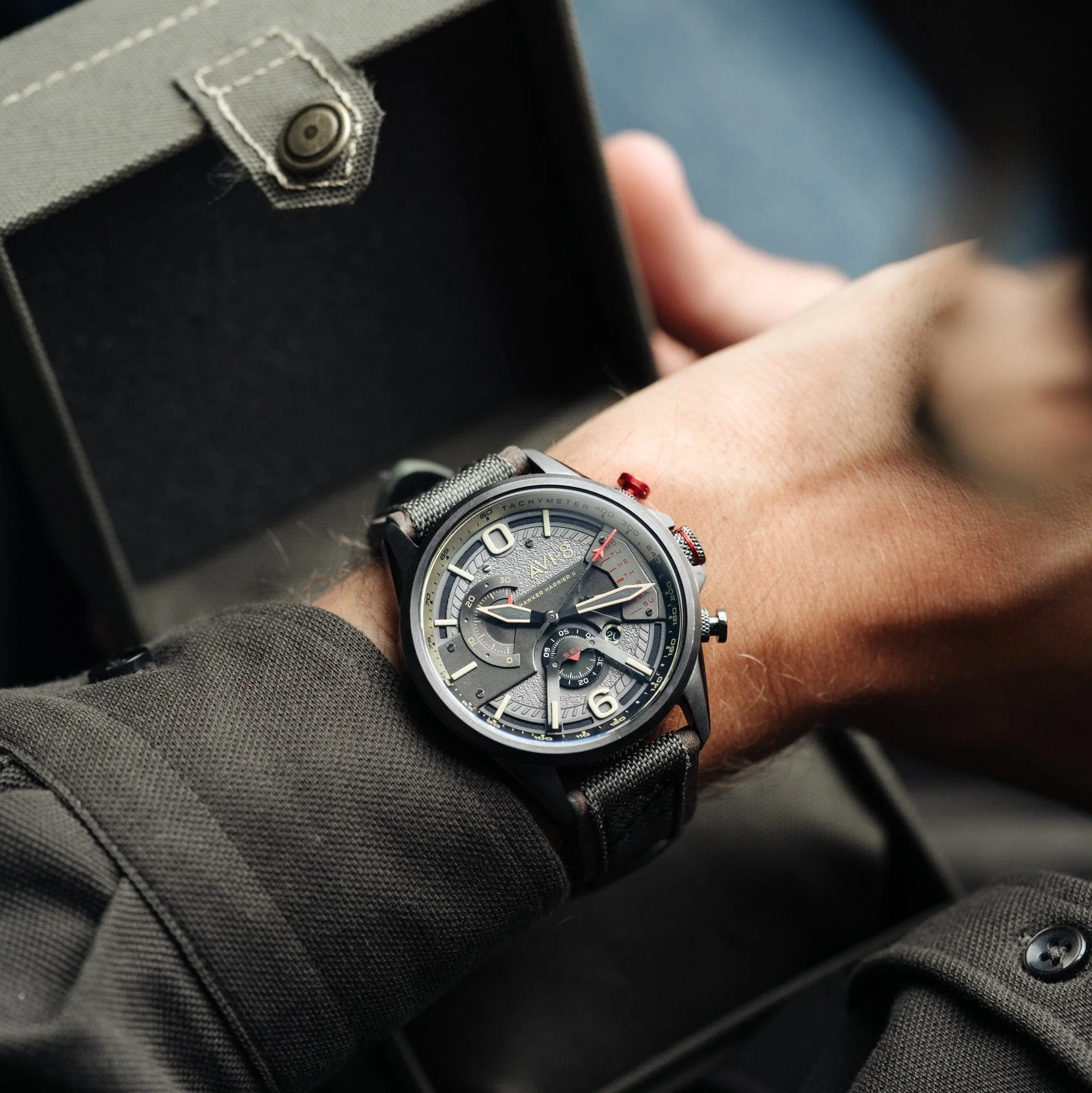 AVI-8 Gunmetal Dark Earth Hawker Harrier Chronograph Watch - Image 4