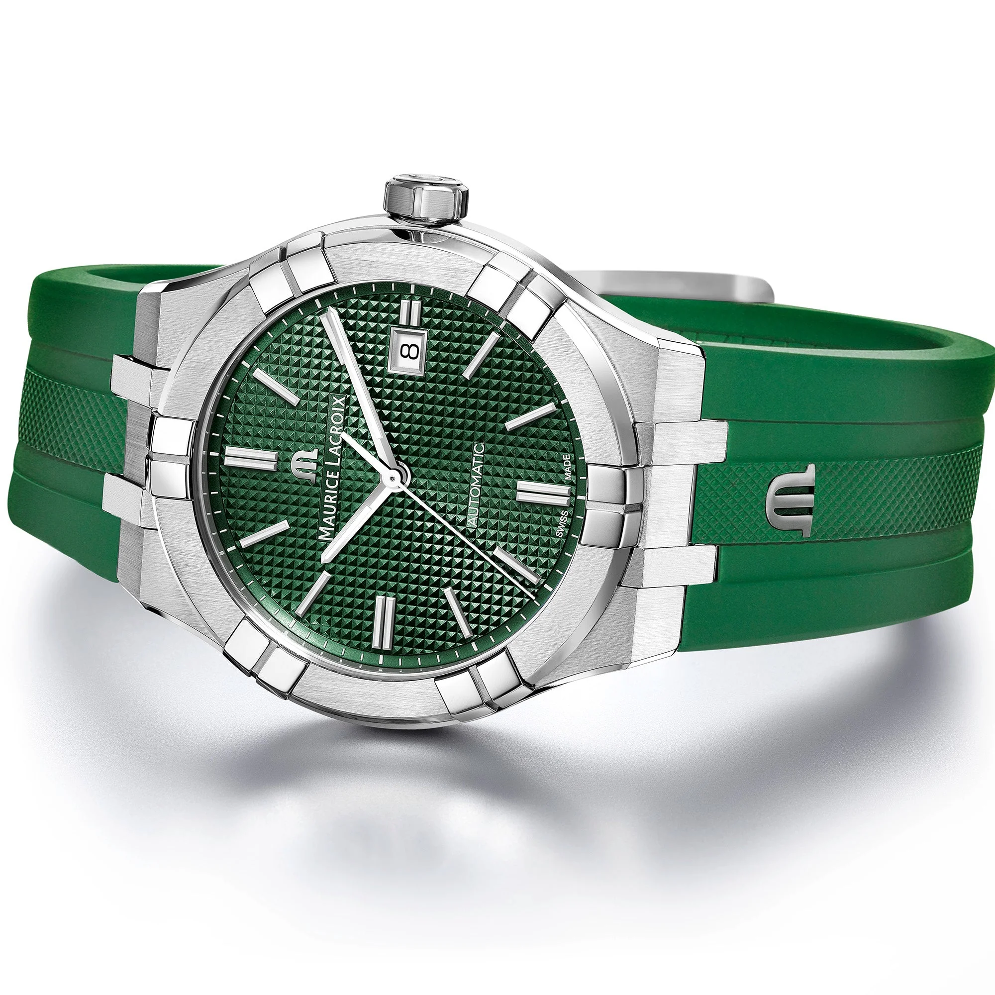 Maurice Lacroix Men's Green Aikon Automatic Rubber Watch AI6008-SS000-630-5 - Image 2
