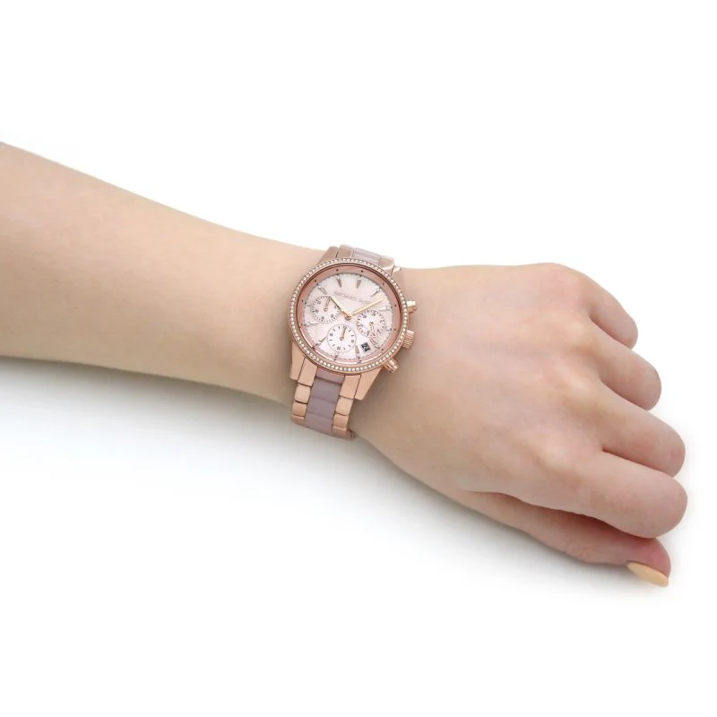 Michael Kors Ladies Watch Ritz Chronograph 37mm Rose Gold - Image 6