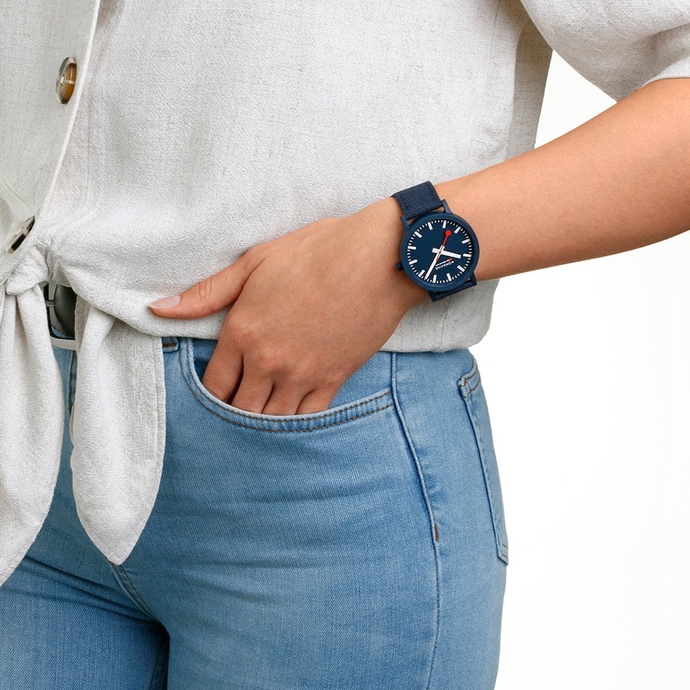 Mondaine Essence Deep Ocean Blue 41mm Textile Strap Watch - Image 2