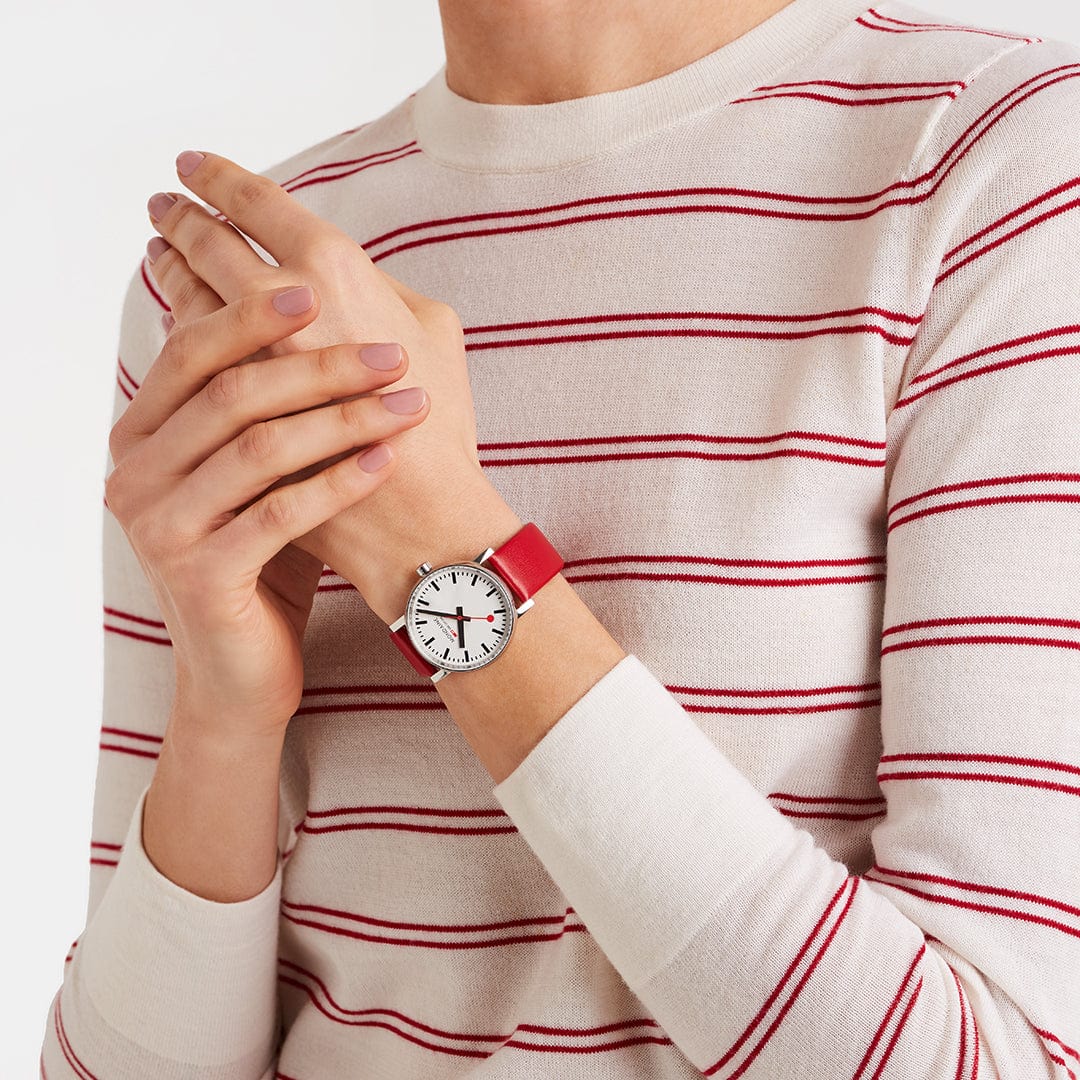 Mondaine evo2 35mm Red Vegan Leather Watch - Image 2