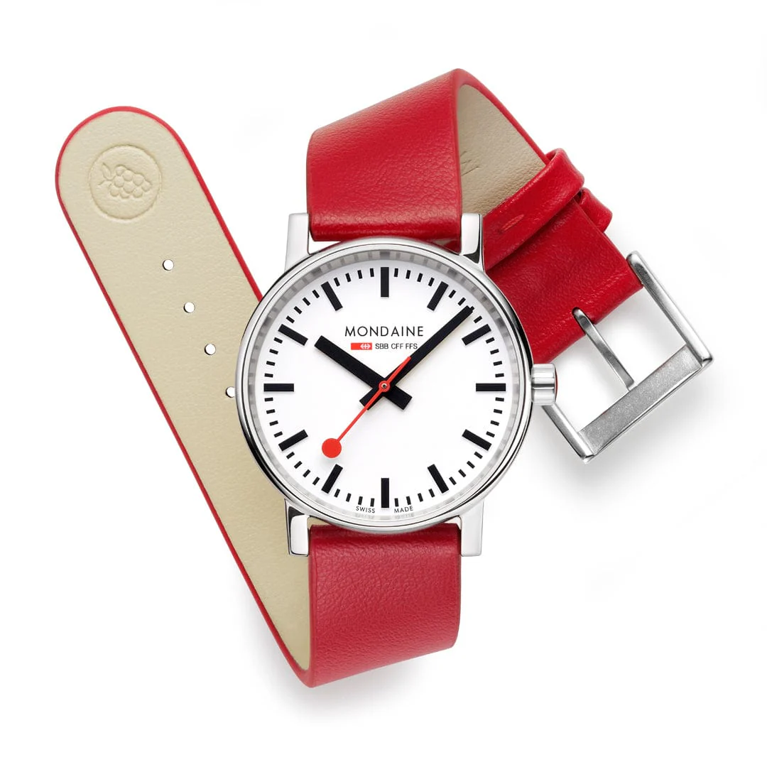 Mondaine evo2 35mm Red Vegan Leather Watch - Image 4