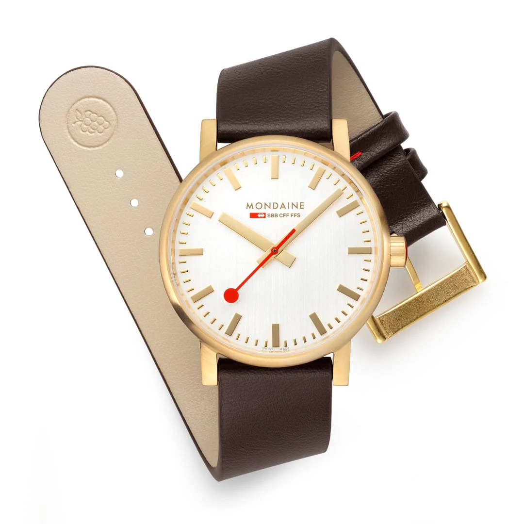 Mondaine evo2 40mm Unisex Gold Brown Watch - Image 6