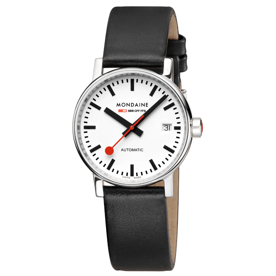 Mondaine evo2 Automatic 35mm Black Vegan Leather Watch