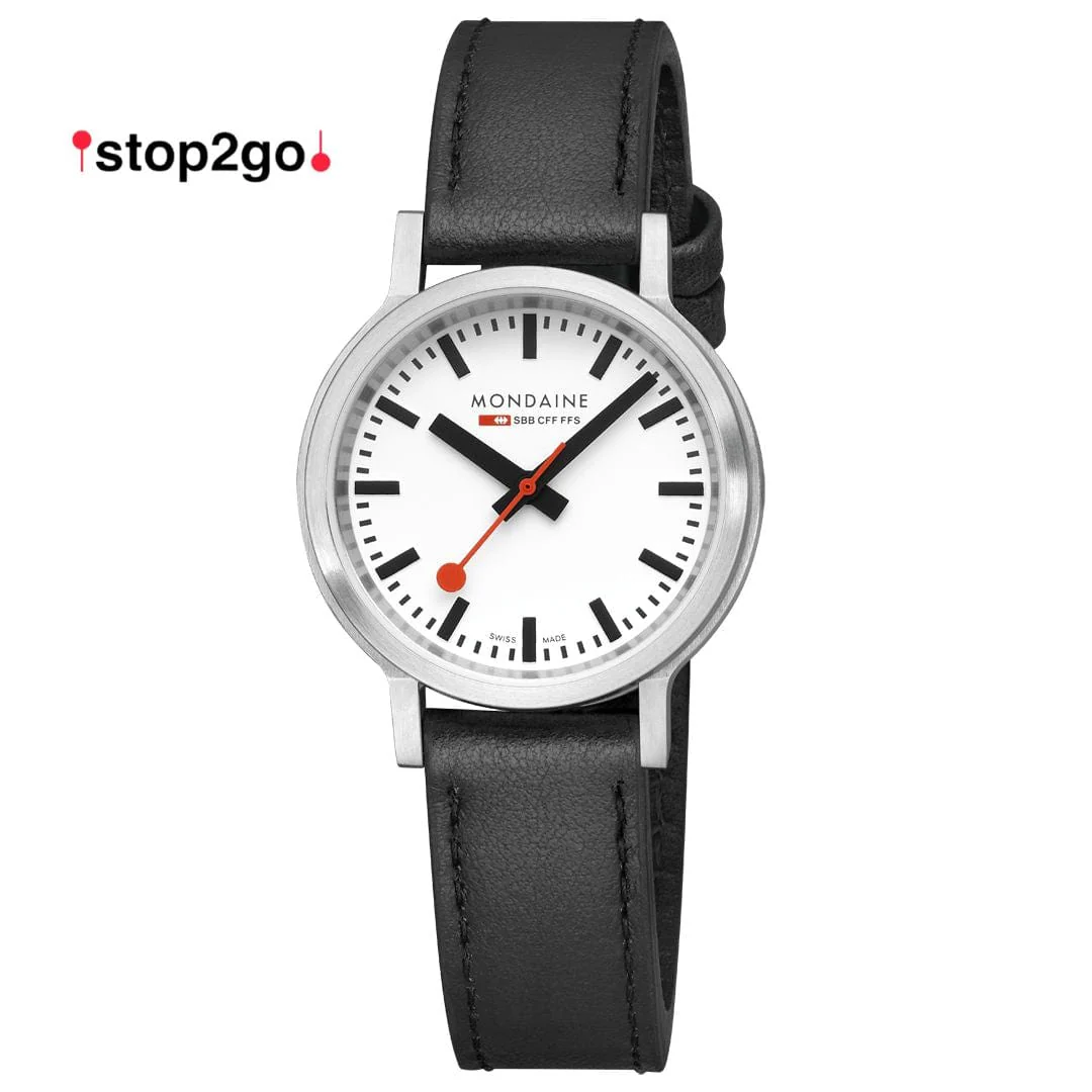 Mondaine Stop2Go White 34mm Vegan Leather Watch - Image 15