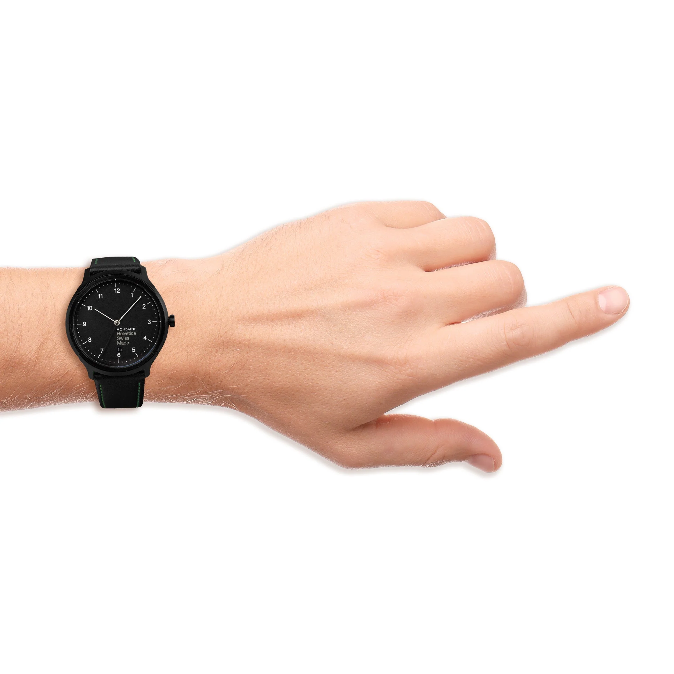 Mondaine Watch Helvetica No1 Black Green - Image 2