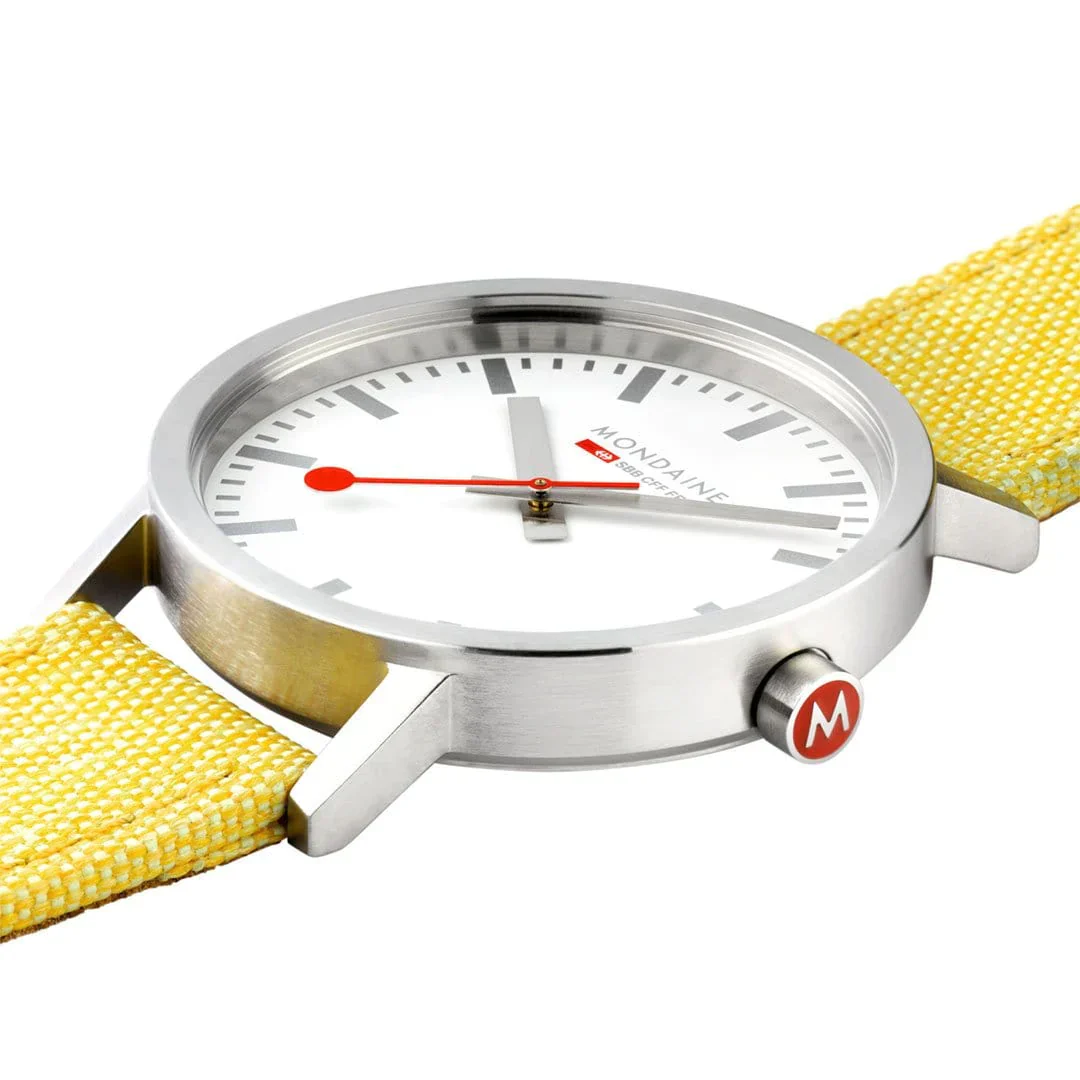 Mondaine Ladies Watch Classic White Modern Yellow - Image 3