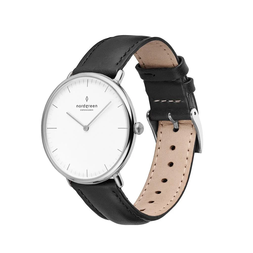 Nordgreen Native Black Leather 32mm Silver Case Watch - Image 4
