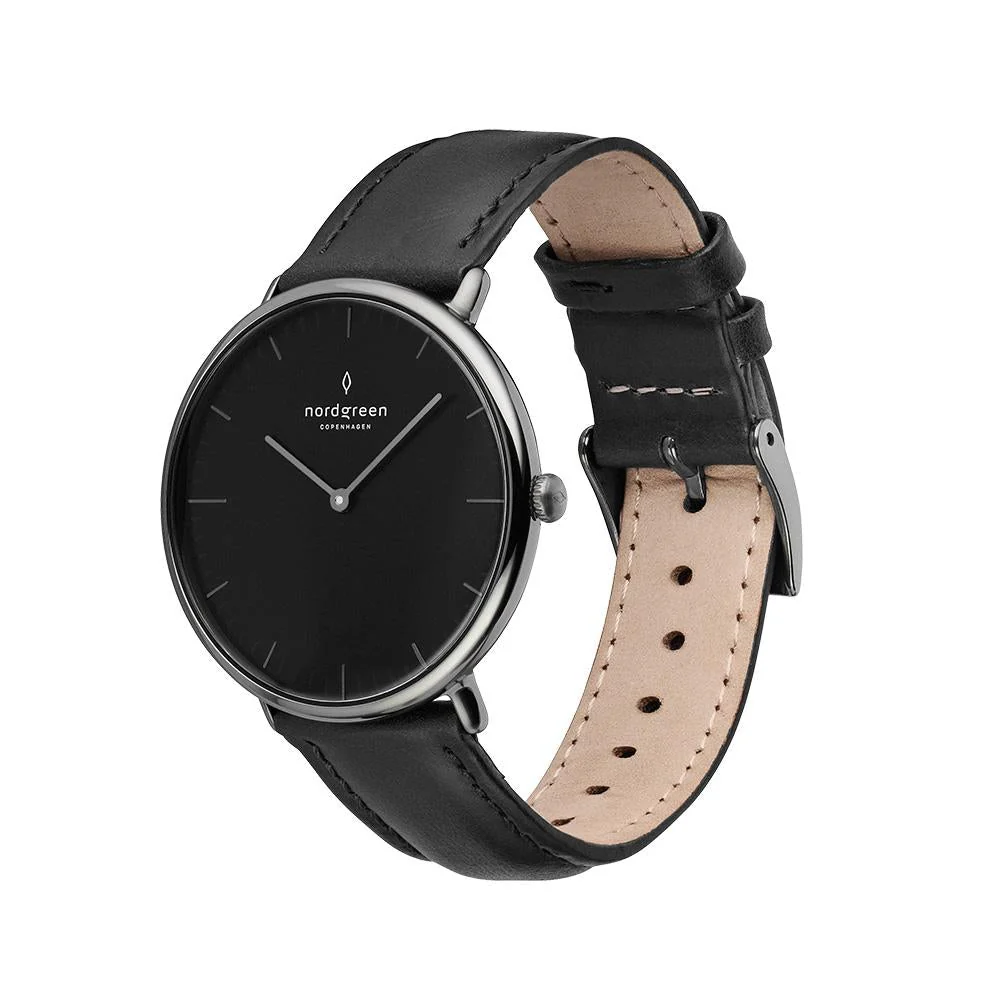 Nordgreen Native Black Leather 40mm Gun Metal Case Watch - Image 3
