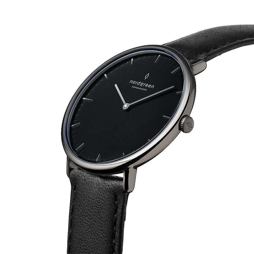 Nordgreen Native Black Leather 40mm Gun Metal Case Watch - Image 4