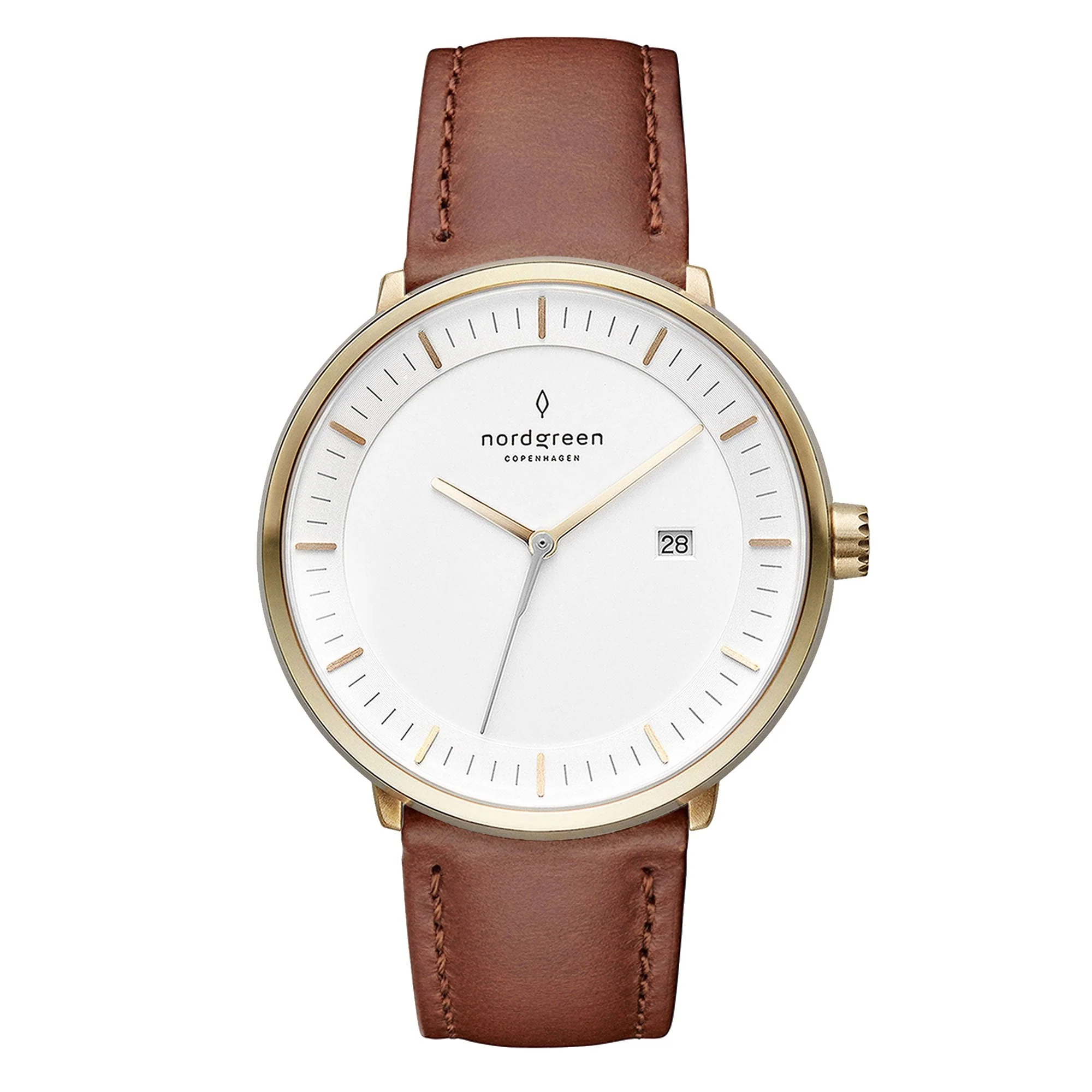 Nordgreen Philosopher Brown Leather 36mm Gold Case Watch
