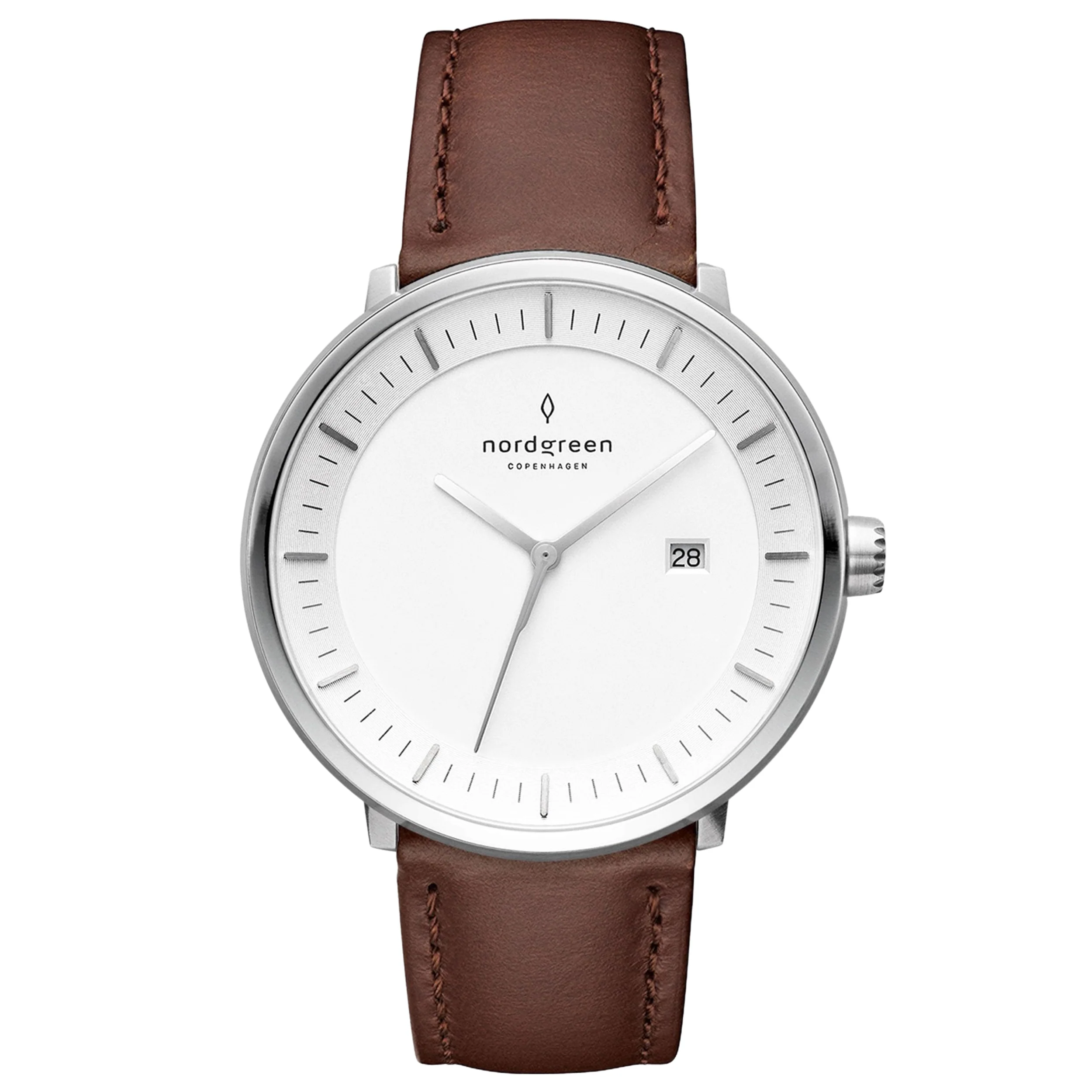Nordgreen Philosopher Dark Brown Leather 36mm Silver Case Watch
