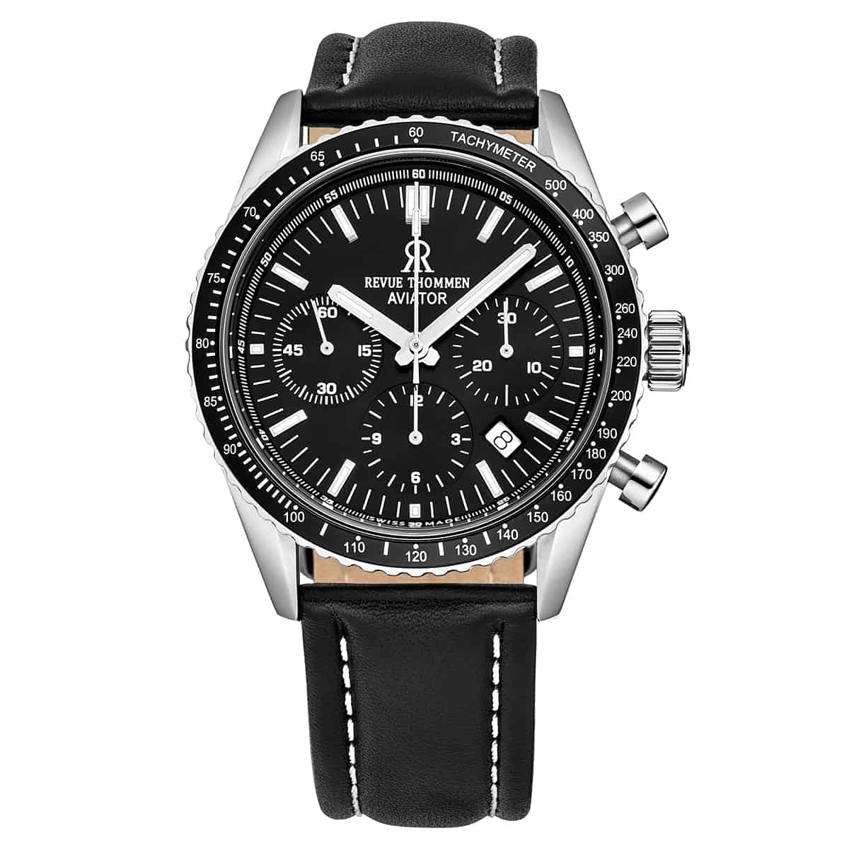 Revue Thommen Aviator Men's Black Leather Strap Chronograph Automatic Watch
