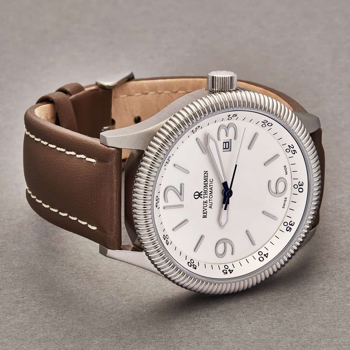Revue Thommen Pilot Automatic Brown Leather Strap Men's Watch - Image 2