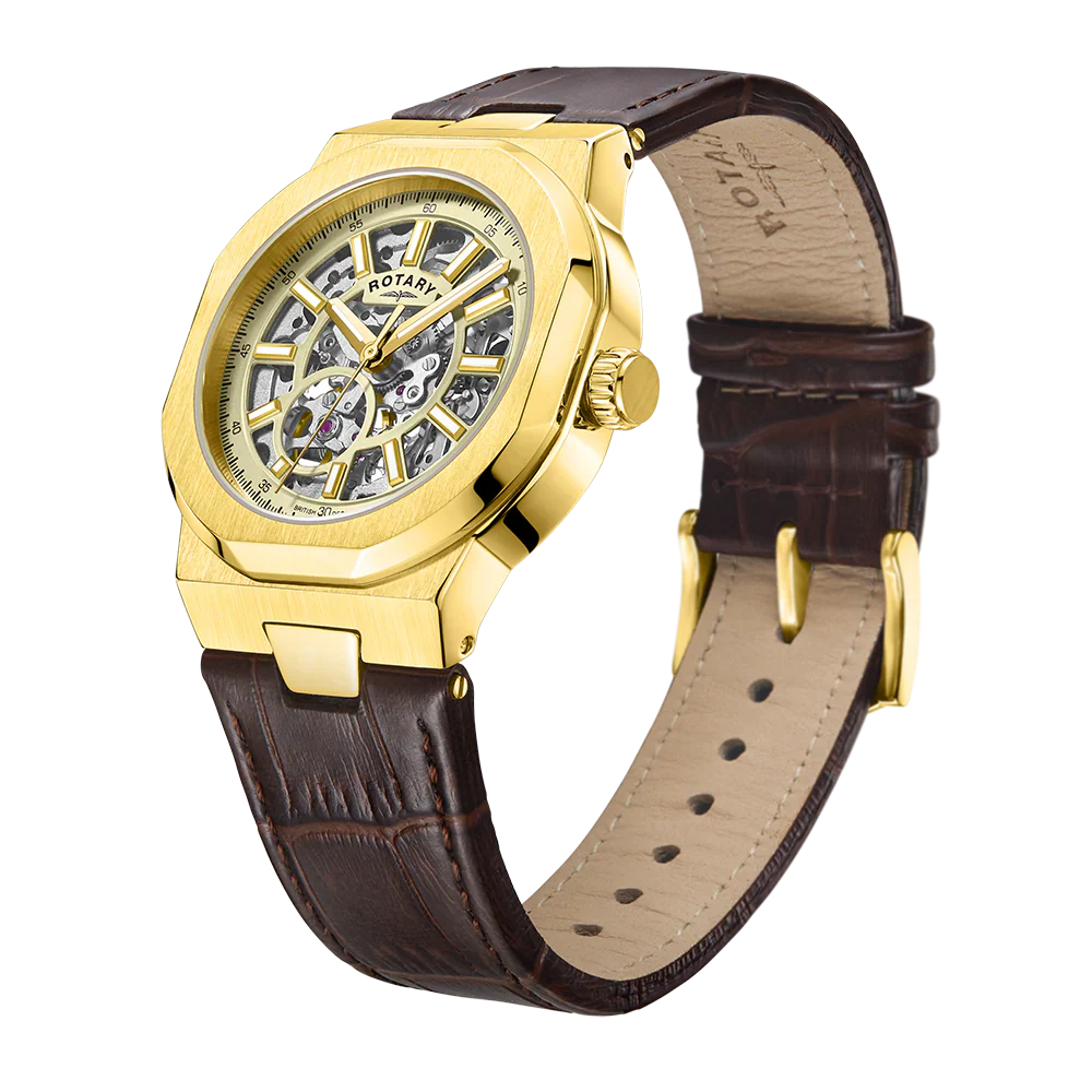 Rotary Skeleton Men's Yellow Gold Watch - Image 2