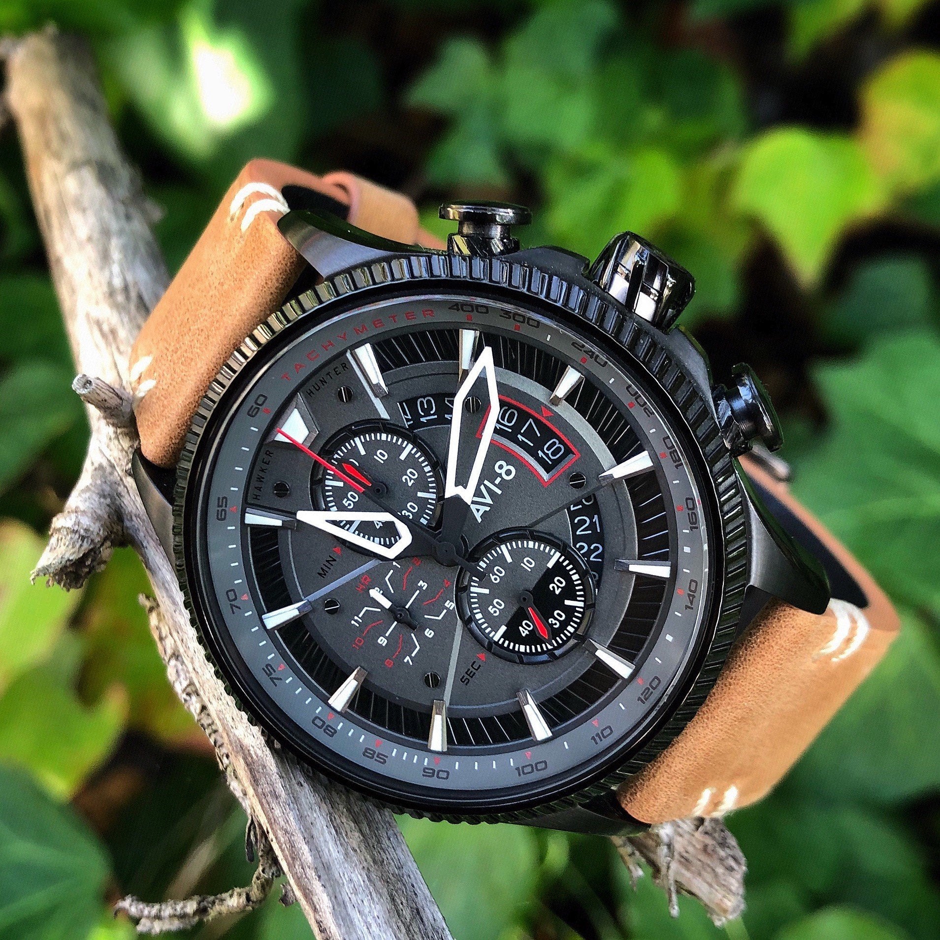 AVI-8 Scarlet Black Brown Hawker Hunter Chronograph Watch - Image 5