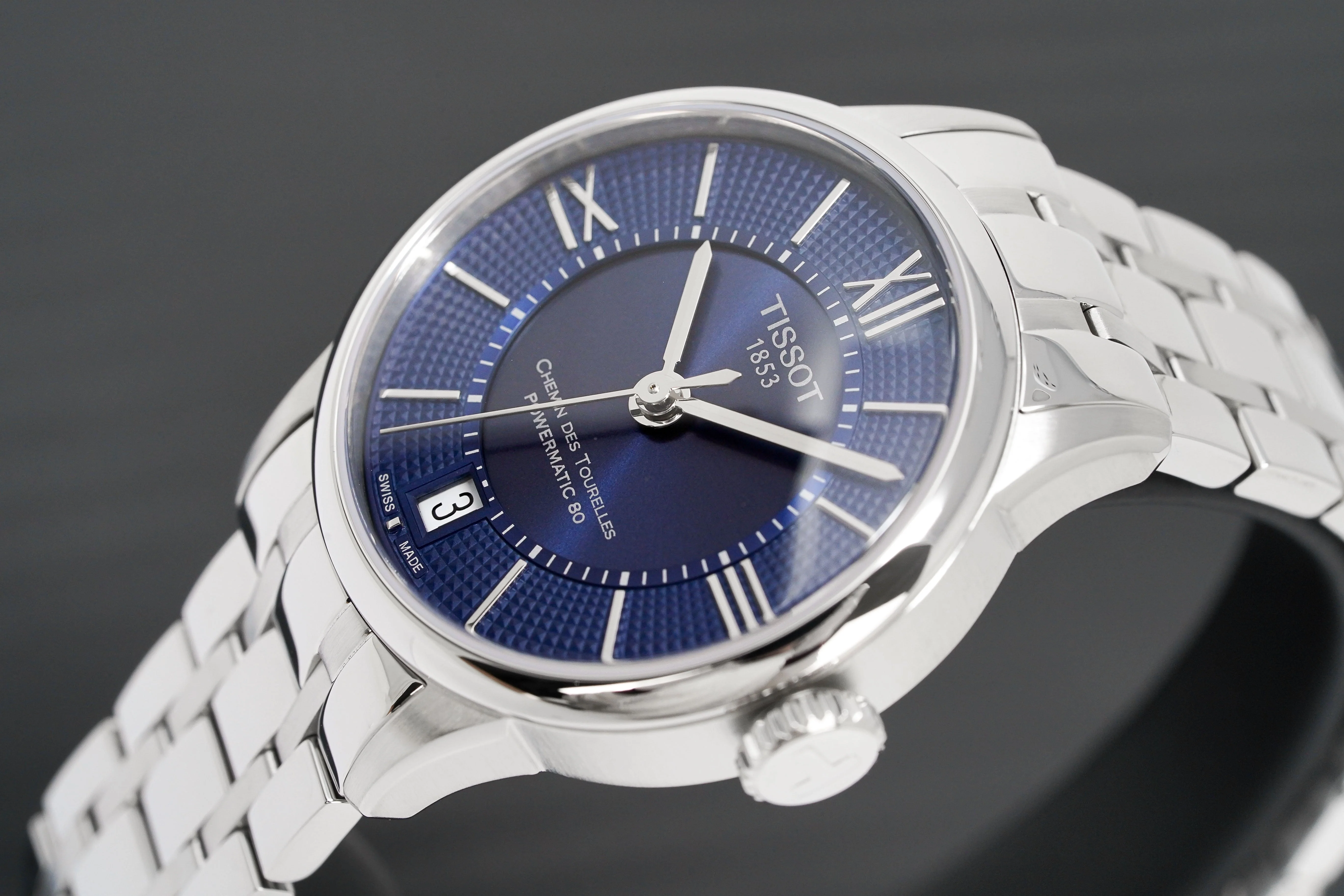 Tissot Chemin Des Tourelles Powermatic 80 Ladies Blue Grey Watch - Image 3