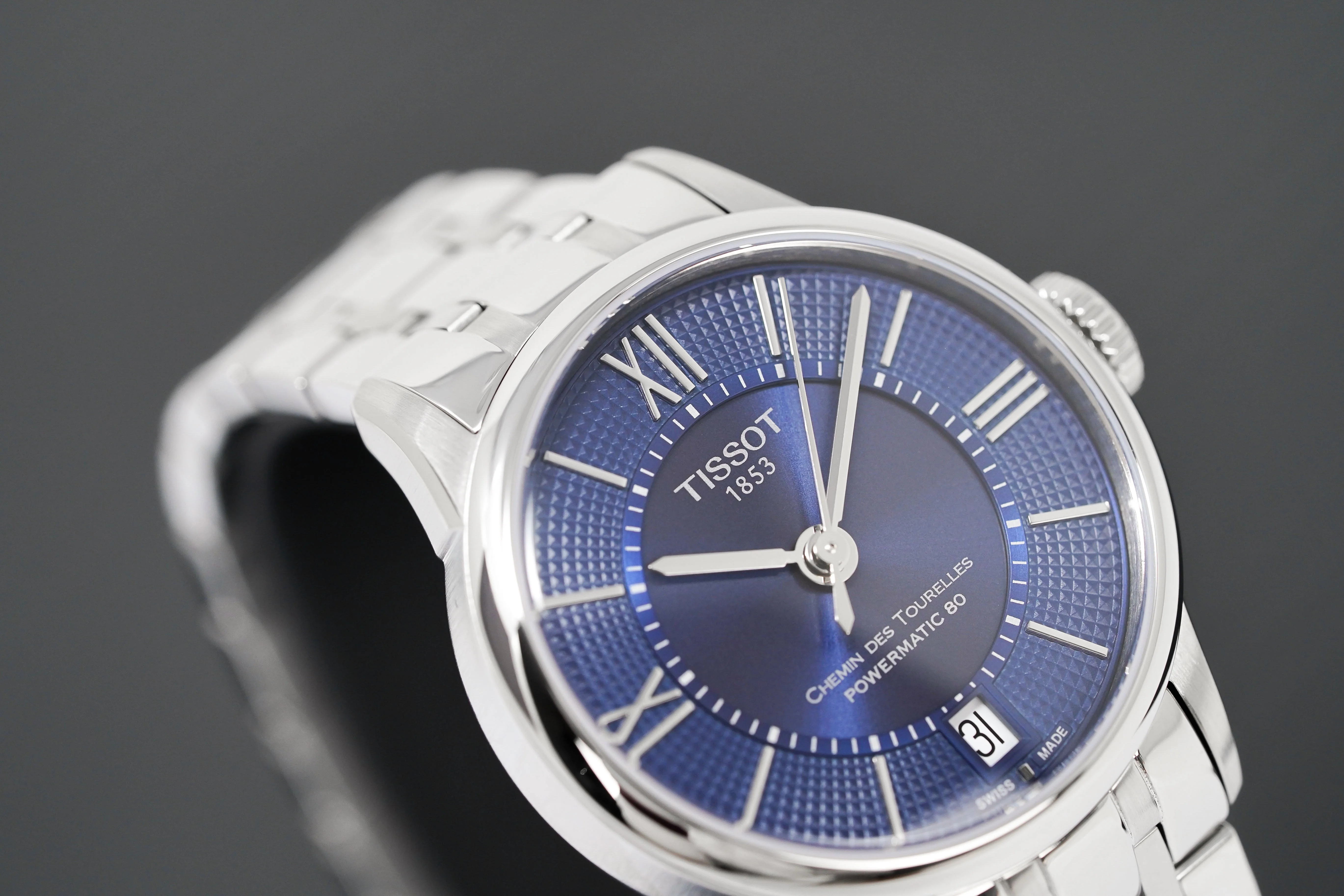 Tissot Chemin Des Tourelles Powermatic 80 Ladies Blue Grey Watch - Image 4