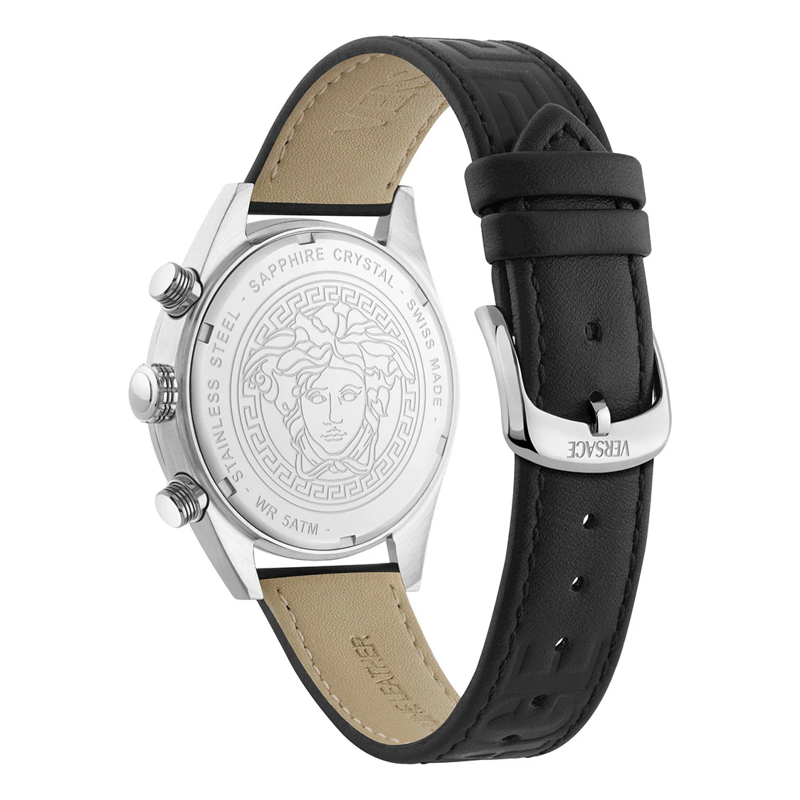 Versace Athletics Chronograph 44mm Men's Black Leather Watch - Image 3