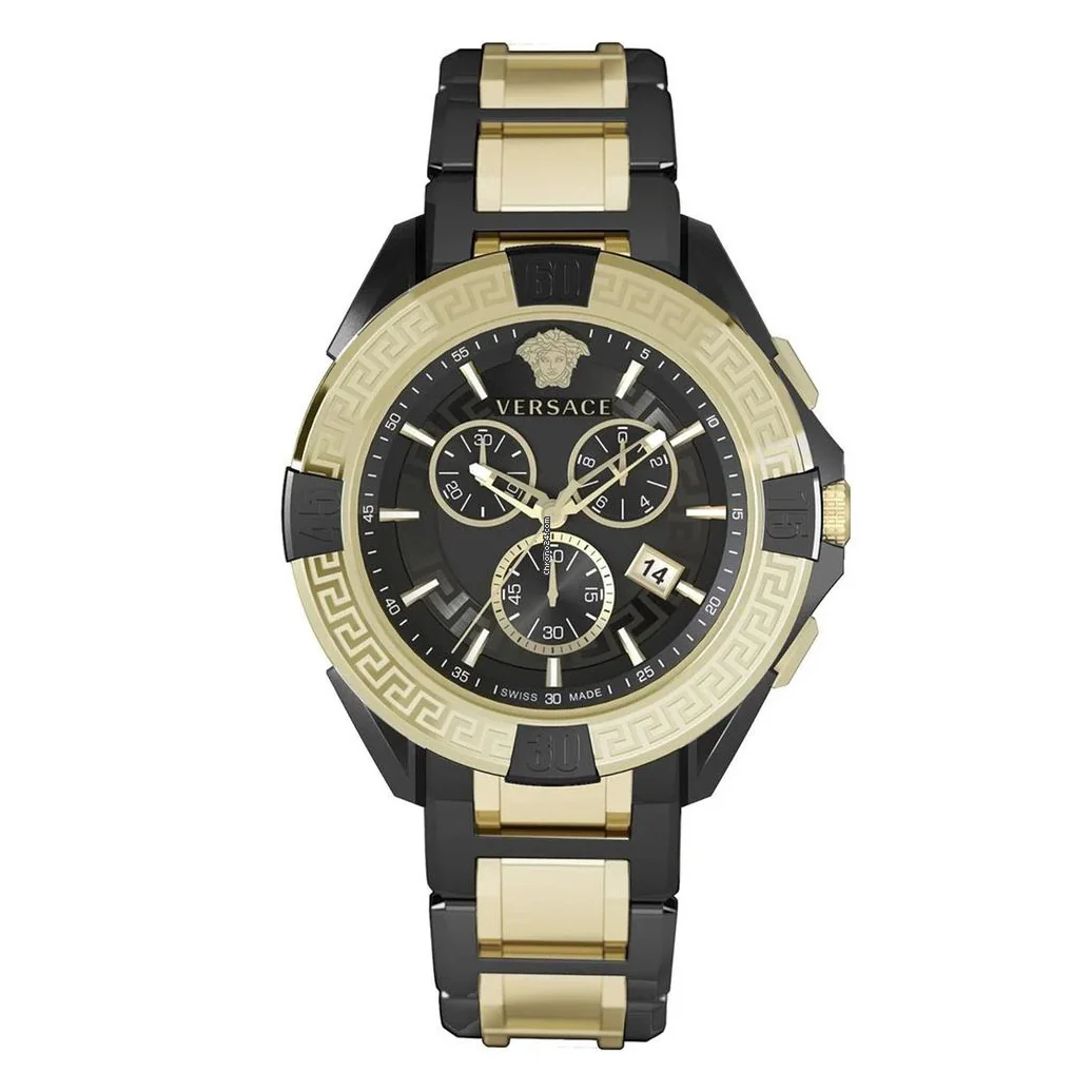 Versace Men's Watch Chrono Sporty 46mm Black Gold Bracelet