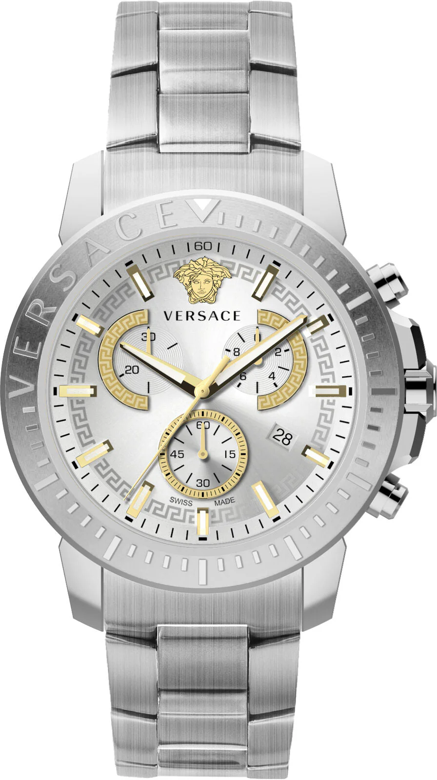 Versace Men's Watch New Chrono 45mm Silver Bracelet