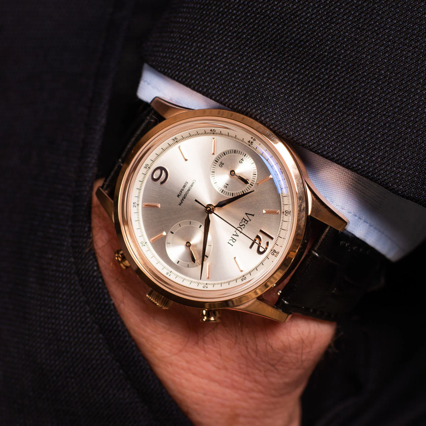 Vescari Chestor Rosegold Black Chronograph Watch - Image 3