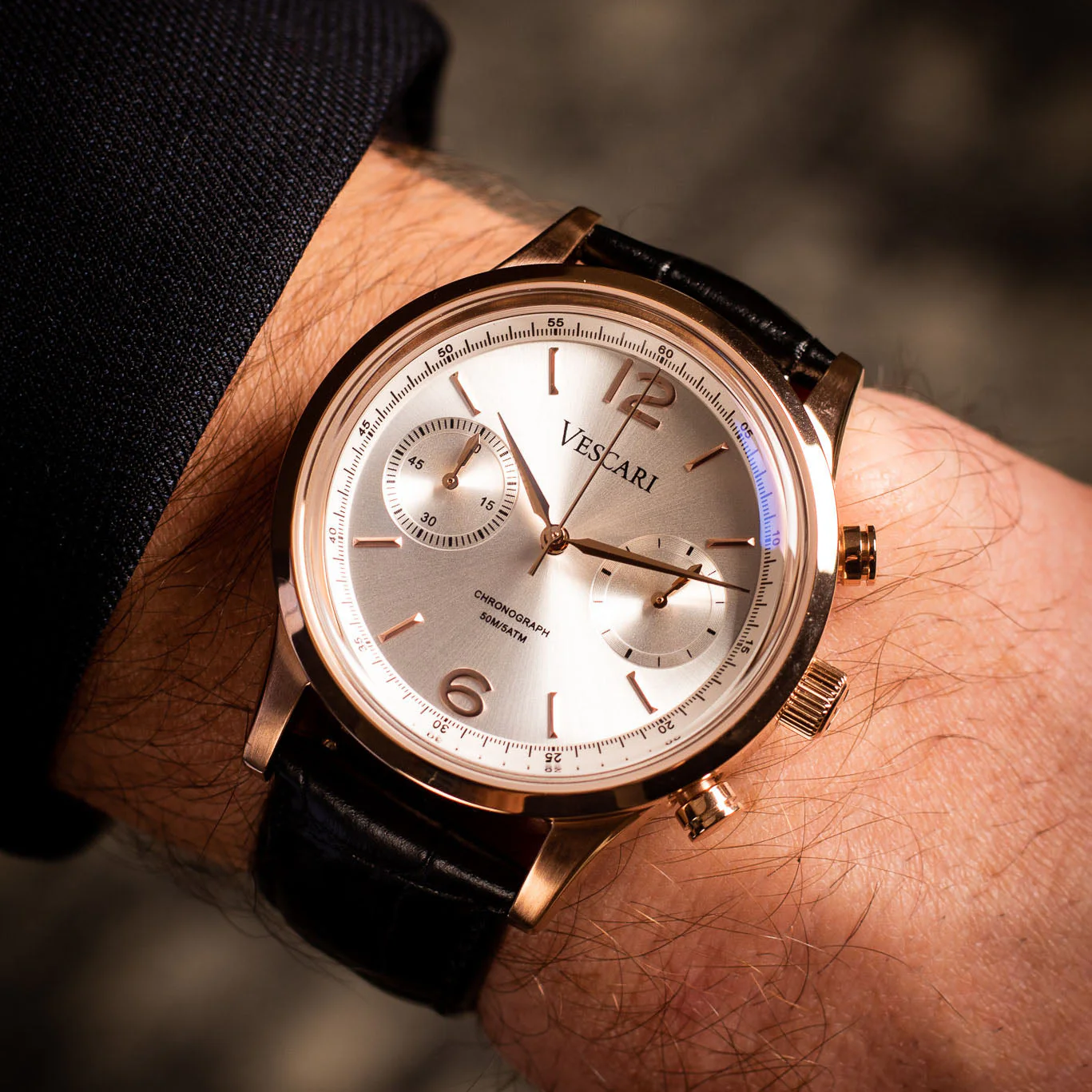 Vescari Chestor Rosegold Black Chronograph Watch - Image 4